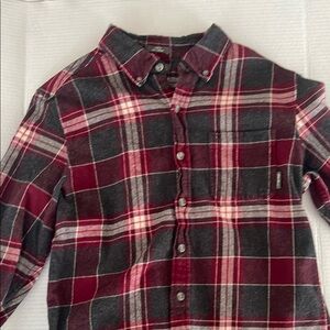 Eddie Bauer Red and Gray Button Down Shirt Cozy Plaid Design